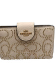 Coach Chalk Pebbled Leather Signature Rivets Corner Zip Wallet