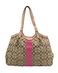 Coach Pink Signature Canvas Stripe Devin Shoulder Bag