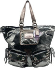 Coach Stone Gray Blue Poppy Sequin Spotlight Convertible Tote 13838