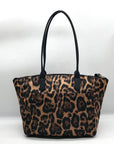 Michael Kors Black Leopard Print Nylon Kelsey Zip Top Tote Bag