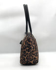 Michael Kors Black Leopard Print Nylon Kelsey Zip Top Tote Bag