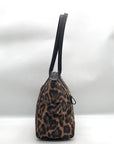 Michael Kors Black Leopard Print Nylon Kelsey Zip Top Tote Bag