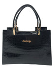 Danbaoly Black Croc-Embossed Shoulder Bag