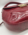 Emporio Armani Burgundy Croc Embossed Leather Crossbody Bag