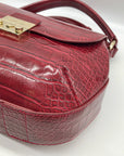 Emporio Armani Burgundy Croc Embossed Leather Crossbody Bag