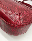 Emporio Armani Burgundy Croc Embossed Leather Crossbody Bag
