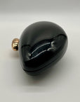 Black Glossy Oval Hard-Case Minaudière Evening Clutch Bag