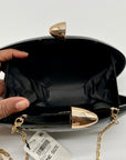Black Glossy Oval Hard-Case Minaudière Evening Clutch Bag