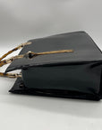 Dasein Black Patent Faux Leather Bamboo Handle Tote Bag