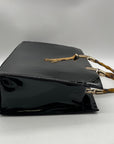 Dasein Black Patent Faux Leather Bamboo Handle Tote Bag
