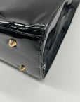 Dasein Black Patent Faux Leather Bamboo Handle Tote Bag