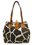 Dooney & Bourke Dark Brown & Cream Coated Canvas Giraffe Print Tote Bag