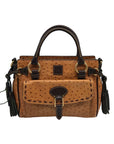 Dooney & Bourke Tangerine & Brown Ostrich Leather Pocket Satchel Bag