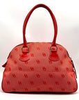 Dooney & Bourke Red Monogram Canvas Leather Trim Large Domed Satchel Bag