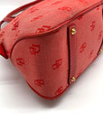 Dooney & Bourke Red Monogram Canvas Leather Trim Large Domed Satchel Bag