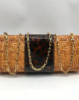 Tory Burch Brown Straw And Patent Leather Rattan Clutch