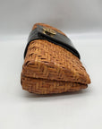 Tory Burch Brown Straw And Patent Leather Rattan Clutch