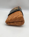 Tory Burch Brown Straw And Patent Leather Rattan Clutch