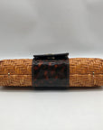 Tory Burch Brown Straw And Patent Leather Rattan Clutch