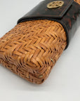 Tory Burch Brown Straw And Patent Leather Rattan Clutch