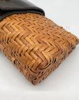 Tory Burch Brown Straw And Patent Leather Rattan Clutch