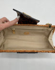 Tory Burch Brown Straw And Patent Leather Rattan Clutch