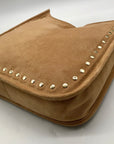 Light Brown Faux Suede & Gold Accents Crossbody Bag