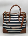 Michael Kors Navy Blue & White Striped Canvas Hamilton Tote Bag