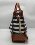 Michael Kors Navy Blue & White Striped Canvas Hamilton Tote Bag