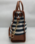Michael Kors Navy Blue & White Striped Canvas Hamilton Tote Bag