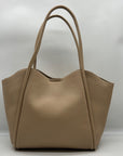 MMS Brands Beige Pebbled Leather Hobo-Style Shoulder Bag