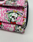 Ed Hardy Pink Faux Leather Skull Convertible Wallet
