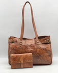 Patricia Nash Brown Leather Map Print Tote And Wallet