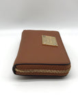 Michael Kors Brown Saffiano Leather Jet Set Zip Around Wallet