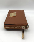 Michael Kors Brown Saffiano Leather Jet Set Zip Around Wallet
