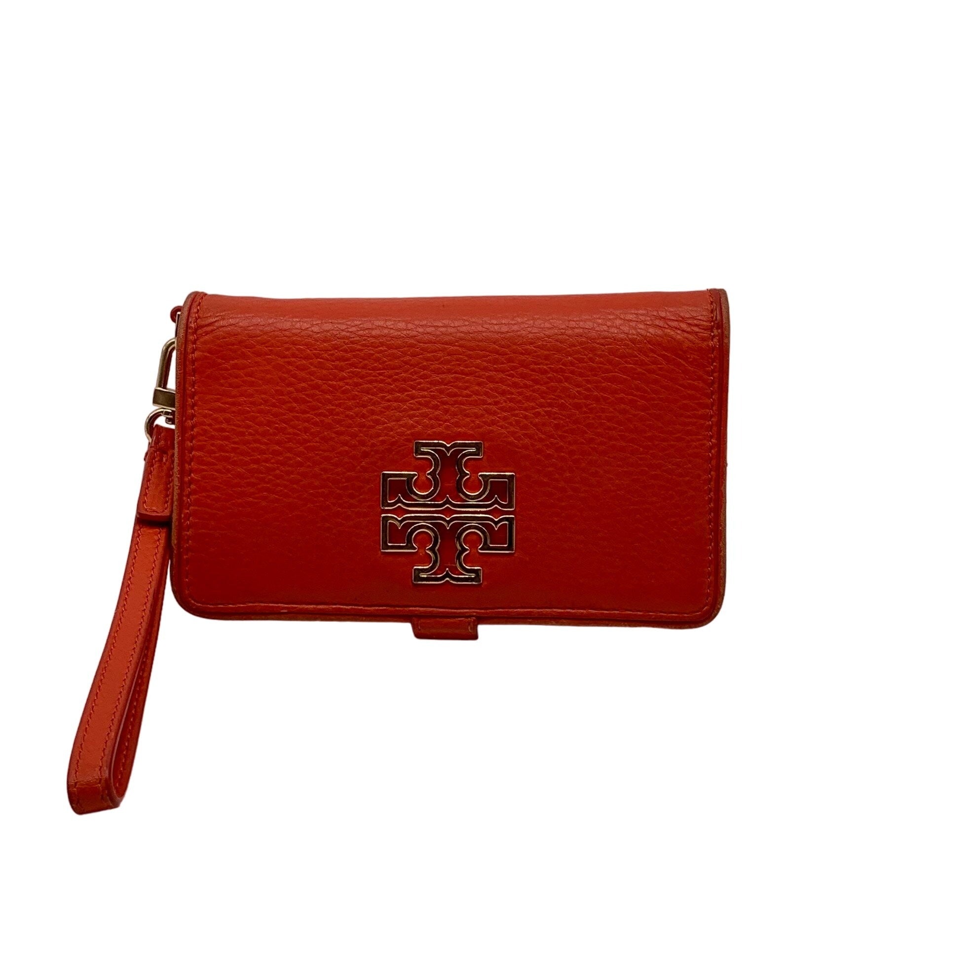 Tory Burch Orange Leather Britten Smartphone Wristlet – One Purse