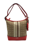 Coach Red / Tan Canvas And Leather Signature Legacy Stripe Duffle Bag 19918