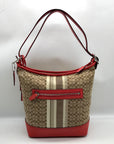 Coach Red / Tan Canvas And Leather Signature Legacy Stripe Duffle Bag 19918