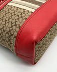 Coach Red / Tan Canvas And Leather Signature Legacy Stripe Duffle Bag 19918