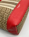 Coach Red / Tan Canvas And Leather Signature Legacy Stripe Duffle Bag 19918