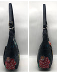 Anuschka Navy Leather Hand Painted Floral Hobo Bag