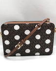 Michael Kors Brown Coated Canvas Jet Set Polkadot Crossbody Bag