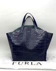 Furla Deep Violet Croc-Embossed Leather Tote Bag