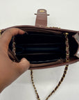 MMS Brand White/Brown Faux Leather Quilted Chain Shoulder Bag
