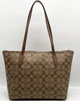 Coach Brown Coated Canvas Zip Top Tote Bag 4455