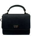 Guess Black Faux Leather Lyndi Mini Top Handle Flap Crossbody Bag