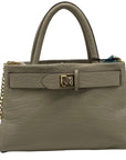 Antonio Melani Belt Turnlock Dove Croc Embossed Leather Satchel