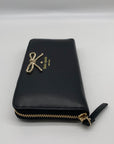 Kate Spade Black Leather Braided Ribbon Long Zip Around Wallet