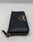 Kate Spade Black Leather Braided Ribbon Long Zip Around Wallet