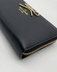 Kate Spade Black Leather Braided Ribbon Long Zip Around Wallet